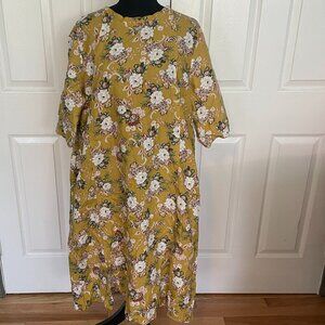 Korean Brisa Over Sized Maxi Mustard Yellow Floral Dress with Pockets No Size